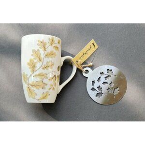 Mug And Stencil Set Tag Grateful Ceramic Cup Fall Leaves Acorns